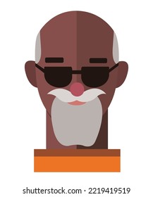 Cool Old Man portrait, Old man face character isolated on white background. flat face vector. Perfect for coloring book, textiles, icon, web, painting, books, t-shirt print. 