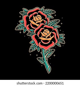 cool old school tattoo rose flower illustration in vector format. Decorative illustration of a rose on a separate background.