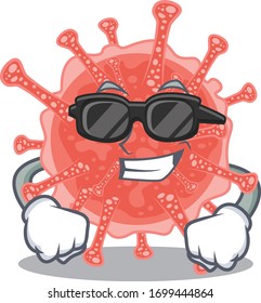 Cool oncovirus cartoon character wearing expensive black glasses