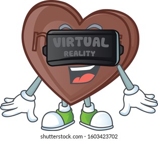 cool one bite love chocolate character with Virtual reality headset