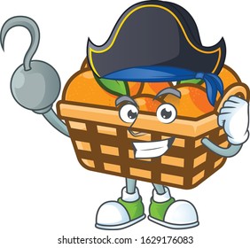 Cool one hand Pirate basket oranges cartoon character wearing hat