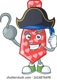 Cool one hand Pirate red love tie cartoon character wearing hat