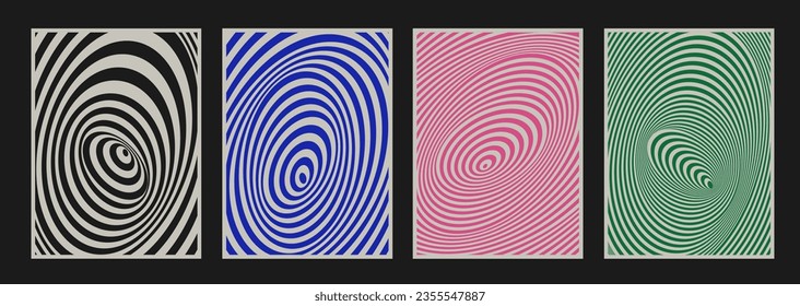 Cool Optical Illusion Abstract Geometric Posters Vector Design. Op Art Illustration. 