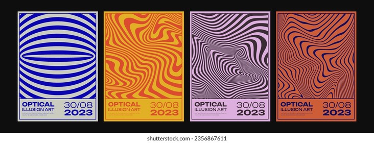 Cool Optical Illusion Abstract Geometric Posters Vector Design. Op Art Illustration. 