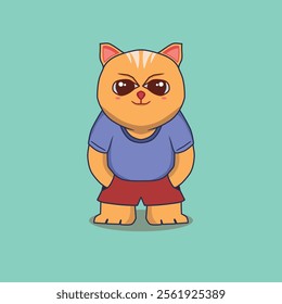 Cool orange cartoon cat image in vector format which can be made into stickers and screen printing for t-shirts or book covers