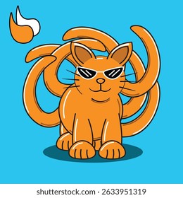 Cool Orange Cat with Sunglasses and Spiraled Tail