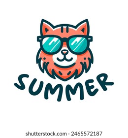 cool orange cat in sunglasses summer illustration, vector logo design