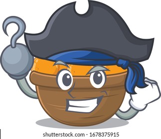 Cool orange fruit basket in one hand Pirate cartoon design style with hat