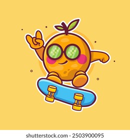 cool orange fruit character mascot playing skateboard isolated cartoon