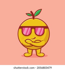 cool orange fruit mascot isolated cartoon in flat style