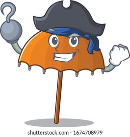 Cool orange Regenschirm in einer Hand Pirate Cartoon Design-Stil mit Hut