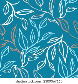 Fresco patrón original de hojas sobre un fondo turquesa. Vector, adorno para fondos de pantalla, invitaciones y papel de envoltura.