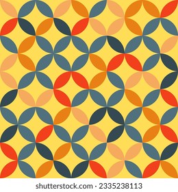 Cool overlapping circles seamless texture. 1950s ovals and circles vector geometric fashion pattern. Colorful fashion print.