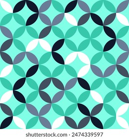 Cool overlapping circles seamless texture. Classic ovals and circles vector geometric fashion pattern. Mint green, silver and white.