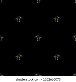 Cool palm tree icon seamless pattern in vector illustration with black background