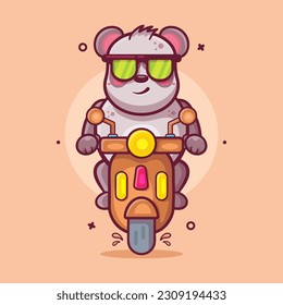cool panda animal character mascot riding scooter motorcycle isolated cartoon in flat style design