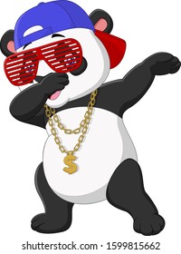 Cool panda dabbing dance wearing sunglasses, hat, and gold necklace