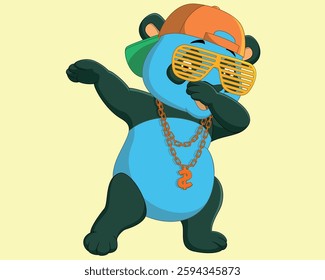 Cool panda dabbing dance wearing sunglasses, hat, and gold necklace vector