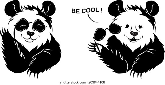 Cool Panda Draws Off Nose-nippers. EPS 8. Only black on transparent background.