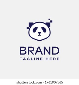 Cabeza fría de panda con plantilla de logotipo de tema de tecnología digital