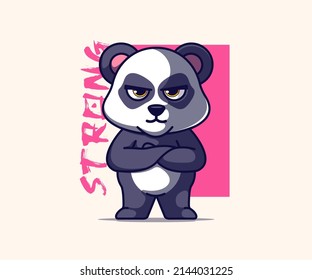 cool panda mascot illustration. icon vector, flat cartoon style.
