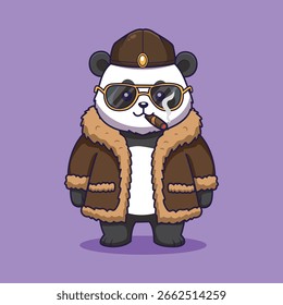 Cool Panda con gafas de sol y cigarro. Ilustración vectorial