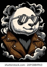 Cool Panda con gafas de sol y chaqueta de cuero Ilustración vectorial