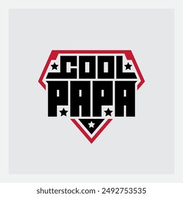 Cool Papa - mein alltäglicher Superheld. Perfekt für Vatertag Merch oder Dad-fokussierte Marken. Stilvolles Logo-Design verbindet moderne Vaterschaft mit heldenhaftem Flair.