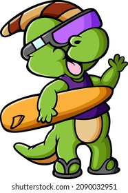 The cool parasaurolophus is ready for surfing of illustration