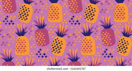 Cool party night colors pineapple seamless pattern. Simple tropical fruit vector motif for background, wrapping paper, fabric, surface design
