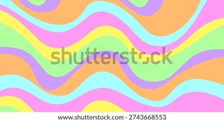 Cool Pastel Wavy Background. Abstract Groovy Curvy Pattern. Cute Psychedelic Flow Texture.