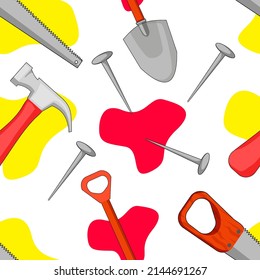 cool pattern with labor day theme. consists of pictures of hammer, saw, spade and nails