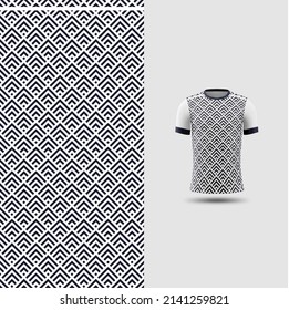 Cool Pattern Soccer Jersey und T-Shirt Sport Mock up Template, Graphic Design für Fußball-Kit oder Aktivkleidung Uniformen. Weißes geometrisches Motiv mit 3D-Vorschau