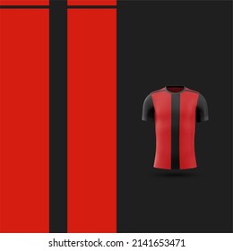 Cool Pattern Soccer jersey and t-shirt sport mockup template, Graphic design for football kit or activewear uniforms. Red and black strip pattern theme with 3d preview