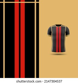 Cool Pattern Soccer jersey and t-shirt sport mockup template, Graphic design for football kit or activewear uniforms. Red strip pattern theme with 3d preview