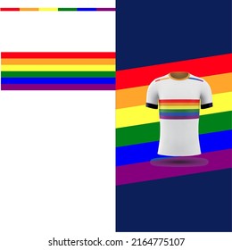 Cool Pattern Soccer jersey and t-shirt sport mockup template, Graphic design for football kit or activewear uniforms. Rainbow Strip pattern theme with 3d preview