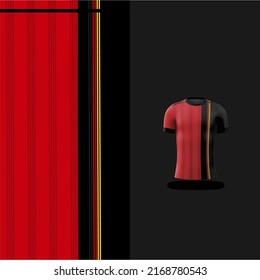 Cool Pattern Soccer jersey and t-shirt sport mockup template, Graphic design for football kit or activewear uniforms. Red and black strip pattern theme with 3d preview