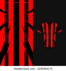 Cool Pattern Soccer jersey y plantilla de simulación deportiva de camisetas, diseño gráfico para el kit de fútbol o uniformes de ropa activa. Tema del patrón de la franja roja con vista previa 3d