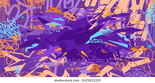Cool Peach Fuzz Abstract Cyberpunk Urban Style Hiphop Graffiti Street Art Vector Background