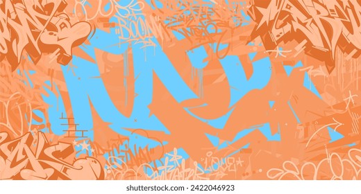 Cool Peach Fuzz Trendy Abstract Urban Style Hiphop Graffiti Street Art Vector Background Template