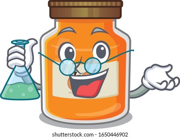 Cool peach jam Professor cartoon character with glass tube