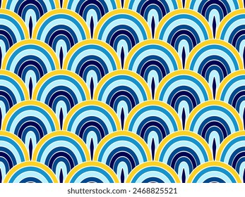 Cool peacock feather vector repeat pattern. Playful fishscale texture. Textile peacock plumage print. Simple reptile squama background. Chinese stylized pattern.