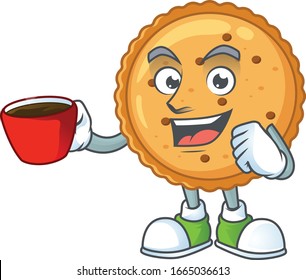 Cool Peanut Butter Cookies Cartoon Character With A Cup Of Coffee