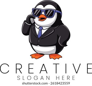 Cool penguin businessman logo design perfect for branding and marketing. Vector illustration. phone