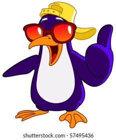 Cool penguin with thumb up