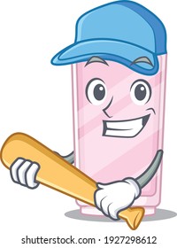 Cool perfume caricature picture design playing baseball. Vector illustration