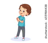 Cool perky boy stands in a confident beckoning pose, pointing to himself. Full-length vector illustration isolated on white background.