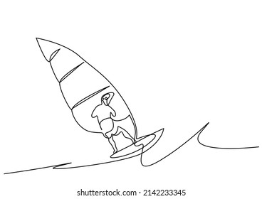 a cool person who drives a sailboat among the waves at the sea in summer