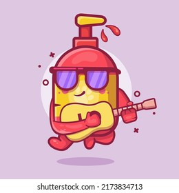 cool pet shampoo bottle character mascot playing guitar isolated cartoon in flat style design