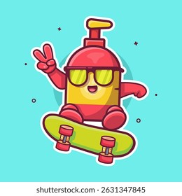cool pet shampoo bottle character mascot playing skateboard isolated cartoon